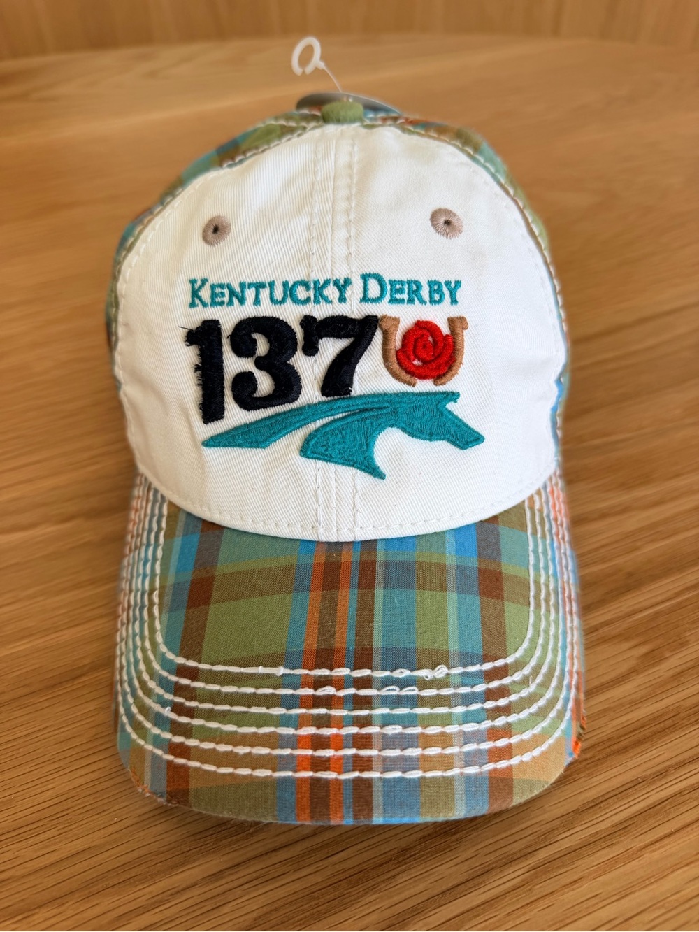 Kentucky Derby 137 Embroidered Plaid Baseball Cap - White & Multi